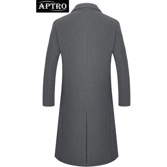 Men's grey Luxury Full Length Trench Coat Long Wool Overcoat